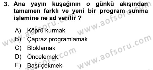 Radyo ve Televizyonda Program Yapımı Dersi 2015 - 2016 Yılı (Final) Dönem Sonu Sınav Soruları 3. Soru
