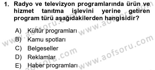 Radyo ve Televizyonda Program Yapımı Dersi 2016 - 2017 Yılı (Vize) Ara Sınav Soruları 1. Soru