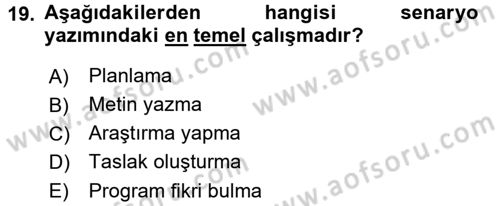 Radyo ve Televizyonda Program Yapımı Dersi 2016 - 2017 Yılı (Vize) Ara Sınav Soruları 19. Soru