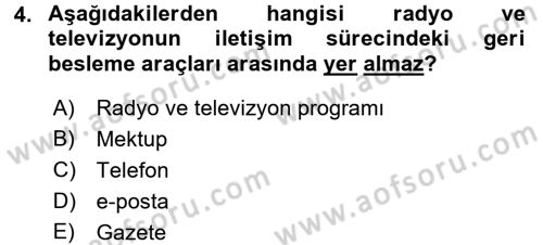 Radyo ve Televizyonda Program Yapımı Dersi 2016 - 2017 Yılı (Vize) Ara Sınav Soruları 4. Soru