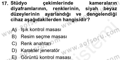 Radyo ve Televizyonda Program Yapımı Dersi 2017 - 2018 Yılı 3 Ders Sınav Soruları 17. Soru