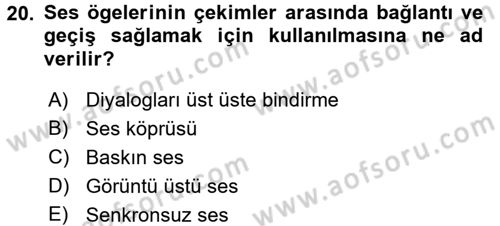 Radyo ve Televizyonda Program Yapımı Dersi 2017 - 2018 Yılı 3 Ders Sınav Soruları 20. Soru