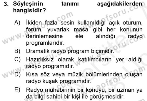 Radyo ve Televizyonda Program Yapımı Dersi 2017 - 2018 Yılı 3 Ders Sınav Soruları 3. Soru