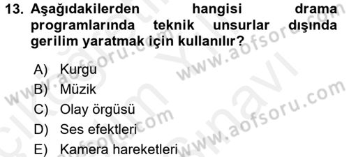 Radyo ve Televizyonda Program Yapımı Dersi 2017 - 2018 Yılı (Vize) Ara Sınav Soruları 13. Soru