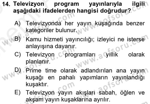Radyo ve Televizyonda Program Yapımı Dersi 2017 - 2018 Yılı (Vize) Ara Sınav Soruları 14. Soru