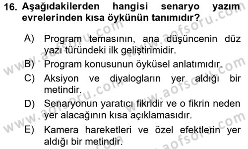 Radyo ve Televizyonda Program Yapımı Dersi 2017 - 2018 Yılı (Vize) Ara Sınav Soruları 16. Soru