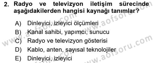 Radyo ve Televizyonda Program Yapımı Dersi 2017 - 2018 Yılı (Vize) Ara Sınav Soruları 2. Soru
