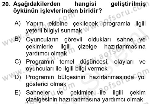 Radyo ve Televizyonda Program Yapımı Dersi 2017 - 2018 Yılı (Vize) Ara Sınav Soruları 20. Soru