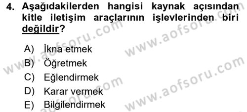 Radyo ve Televizyonda Program Yapımı Dersi 2017 - 2018 Yılı (Vize) Ara Sınav Soruları 4. Soru