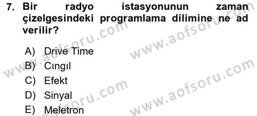 Radyo ve Televizyonda Program Yapımı Dersi 2017 - 2018 Yılı (Vize) Ara Sınav Soruları 7. Soru