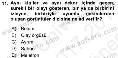 Radyo ve Televizyonda Program Yapımı Dersi 2017 - 2018 Yılı (Final) Dönem Sonu Sınav Soruları 11. Soru