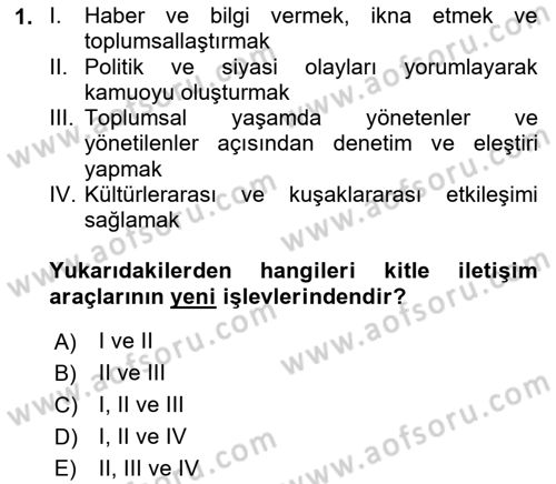 Radyo ve Televizyonda Program Yapımı Dersi 2018 - 2019 Yılı (Vize) Ara Sınavı 1. Soru