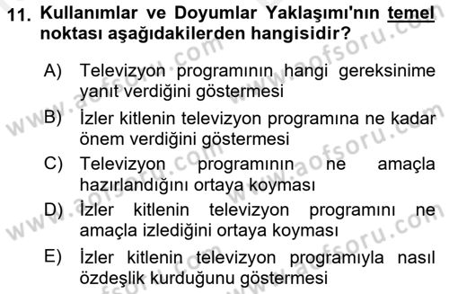 Radyo ve Televizyonda Program Yapımı Dersi 2018 - 2019 Yılı (Vize) Ara Sınavı 11. Soru