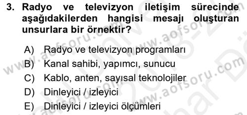 Radyo ve Televizyonda Program Yapımı Dersi 2018 - 2019 Yılı (Vize) Ara Sınavı 3. Soru