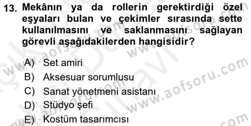Radyo ve Televizyonda Program Yapımı Dersi 2018 - 2019 Yılı (Final) Dönem Sonu Sınav Soruları 13. Soru