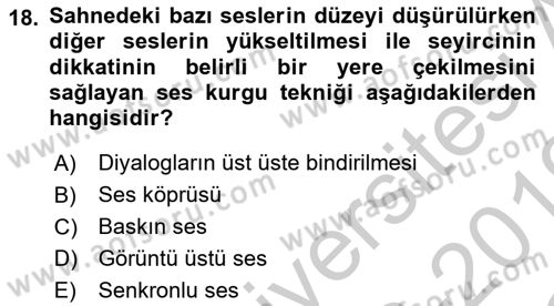 Radyo ve Televizyonda Program Yapımı Dersi 2018 - 2019 Yılı Yaz Okulu Sınav Soruları 18. Soru
