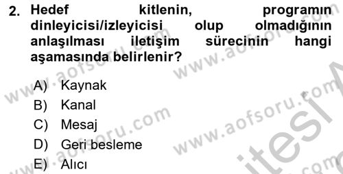 Radyo ve Televizyonda Program Yapımı Dersi 2018 - 2019 Yılı Yaz Okulu Sınav Soruları 2. Soru