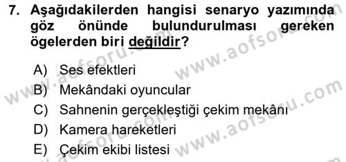Radyo ve Televizyonda Program Yapımı Dersi 2018 - 2019 Yılı Yaz Okulu Sınav Soruları 7. Soru