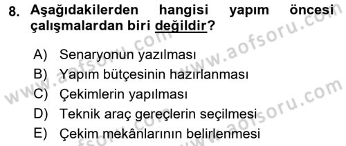 Radyo ve Televizyonda Program Yapımı Dersi 2018 - 2019 Yılı Yaz Okulu Sınav Soruları 8. Soru