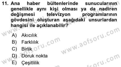 Radyo ve Televizyonda Program Yapımı Dersi 2021 - 2022 Yılı (Vize) Ara Sınav Soruları 11. Soru
