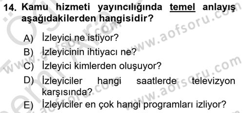 Radyo ve Televizyonda Program Yapımı Dersi 2021 - 2022 Yılı (Vize) Ara Sınav Soruları 14. Soru