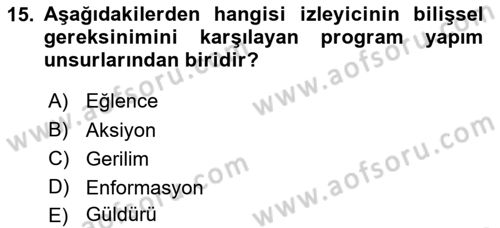 Radyo ve Televizyonda Program Yapımı Dersi 2021 - 2022 Yılı (Vize) Ara Sınav Soruları 15. Soru