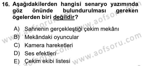 Radyo ve Televizyonda Program Yapımı Dersi 2021 - 2022 Yılı (Vize) Ara Sınav Soruları 16. Soru