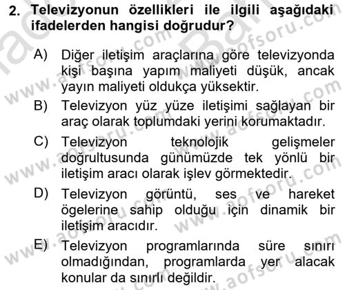 Radyo ve Televizyonda Program Yapımı Dersi 2021 - 2022 Yılı (Vize) Ara Sınav Soruları 2. Soru