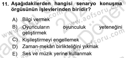 Radyo ve Televizyonda Program Yapımı Dersi 2021 - 2022 Yılı (Final) Dönem Sonu Sınav Soruları 11. Soru