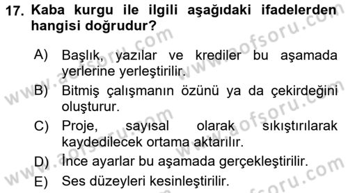 Radyo ve Televizyonda Program Yapımı Dersi 2021 - 2022 Yılı (Final) Dönem Sonu Sınav Soruları 17. Soru