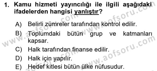 Radyo ve Televizyonda Program Yapımı Dersi 2021 - 2022 Yılı Yaz Okulu Sınav Soruları 1. Soru
