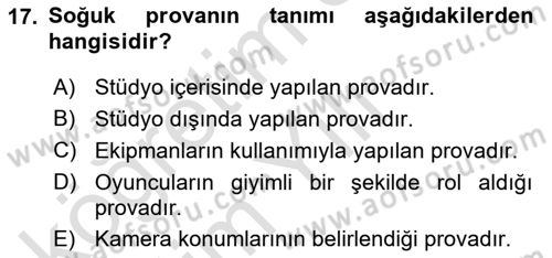 Radyo ve Televizyonda Program Yapımı Dersi 2021 - 2022 Yılı Yaz Okulu Sınav Soruları 17. Soru