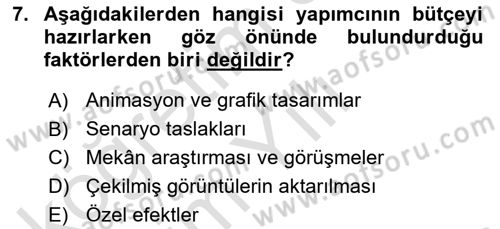 Radyo ve Televizyonda Program Yapımı Dersi 2021 - 2022 Yılı Yaz Okulu Sınav Soruları 7. Soru