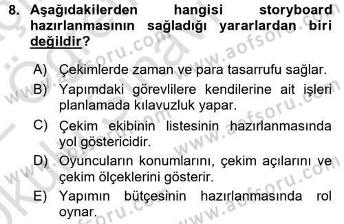 Radyo ve Televizyonda Program Yapımı Dersi 2021 - 2022 Yılı Yaz Okulu Sınav Soruları 8. Soru