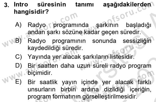 Radyo ve Televizyonda Program Yapımı Dersi 2022 - 2023 Yılı Yaz Okulu Sınav Soruları 3. Soru