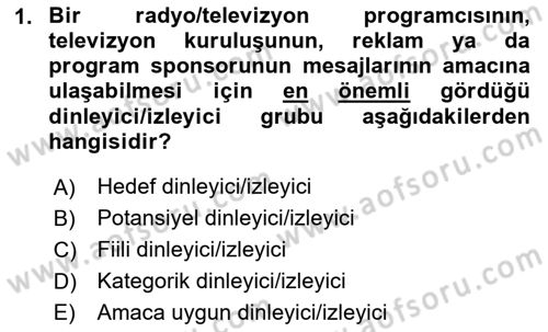 Radyo ve Televizyonda Program Yapımı Dersi 2023 - 2024 Yılı (Final) Dönem Sonu Sınav Soruları 1. Soru