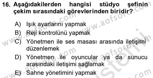 Radyo ve Televizyonda Program Yapımı Dersi 2023 - 2024 Yılı (Final) Dönem Sonu Sınav Soruları 16. Soru