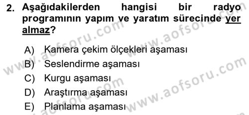 Radyo ve Televizyonda Program Yapımı Dersi 2023 - 2024 Yılı (Final) Dönem Sonu Sınav Soruları 2. Soru