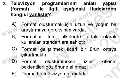 Radyo ve Televizyonda Program Yapımı Dersi 2023 - 2024 Yılı (Final) Dönem Sonu Sınav Soruları 3. Soru