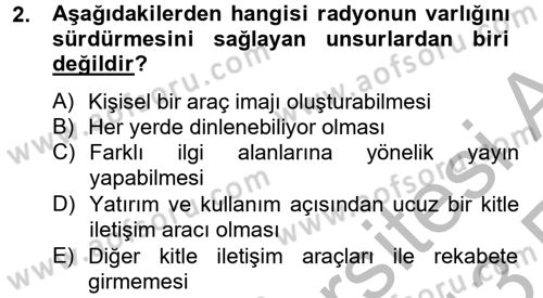 Radyo ve Televizyon Yayıncılığı Dersi 2012 - 2013 Yılı (Vize) Ara Sınav Soruları 2. Soru