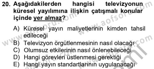 Radyo ve Televizyon Yayıncılığı Dersi 2012 - 2013 Yılı (Vize) Ara Sınav Soruları 20. Soru