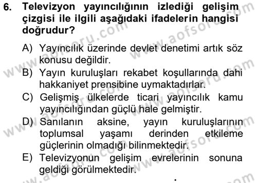 Radyo ve Televizyon Yayıncılığı Dersi 2012 - 2013 Yılı (Final) Dönem Sonu Sınav Soruları 6. Soru