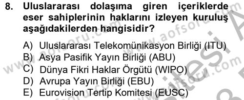 Radyo ve Televizyon Yayıncılığı Dersi 2012 - 2013 Yılı (Final) Dönem Sonu Sınav Soruları 8. Soru