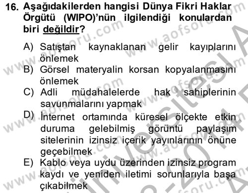 Radyo ve Televizyon Yayıncılığı Dersi 2013 - 2014 Yılı (Vize) Ara Sınav Soruları 16. Soru