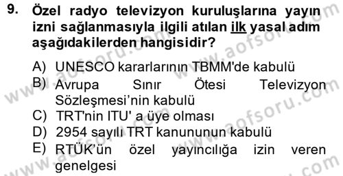 Radyo ve Televizyon Yayıncılığı Dersi 2013 - 2014 Yılı (Vize) Ara Sınav Soruları 9. Soru
