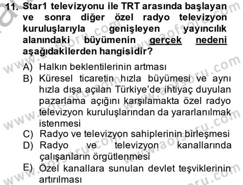 Radyo ve Televizyon Yayıncılığı Dersi 2014 - 2015 Yılı (Vize) Ara Sınavı 11. Soru