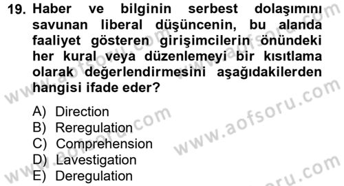 Radyo ve Televizyon Yayıncılığı Dersi 2014 - 2015 Yılı (Vize) Ara Sınavı 19. Soru