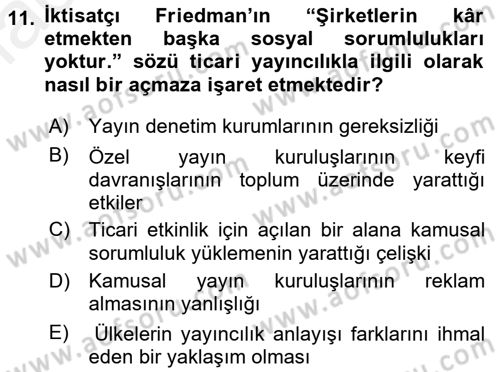 Radyo ve Televizyon Yayıncılığı Dersi 2015 - 2016 Yılı (Vize) Ara Sınav Soruları 11. Soru