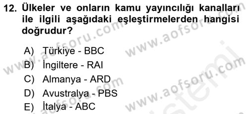Radyo ve Televizyon Yayıncılığı Dersi 2015 - 2016 Yılı (Vize) Ara Sınav Soruları 12. Soru