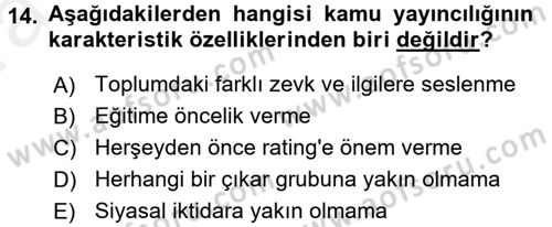 Radyo ve Televizyon Yayıncılığı Dersi 2015 - 2016 Yılı (Vize) Ara Sınav Soruları 14. Soru